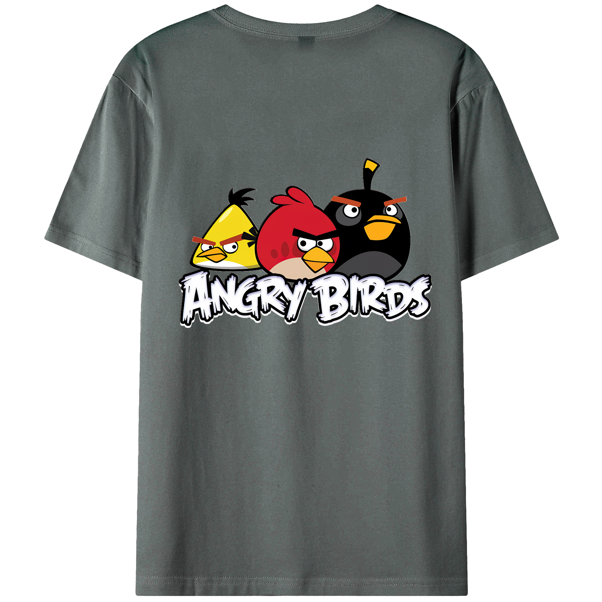 （画像用） Angry Birds アングリーバード 綿100％ メンズ半袖Tシャツ（バックプリント） 通気性